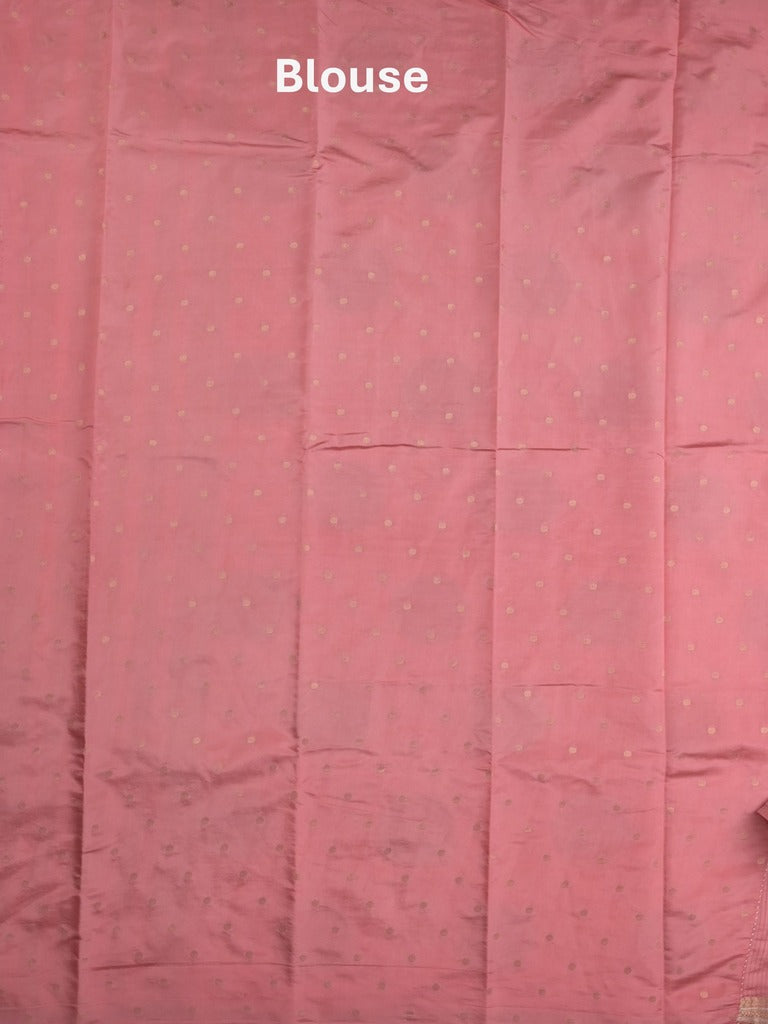 Dupion fancy saree baby pink color allover zari weaves & zari border with short pallu and attached blouse
