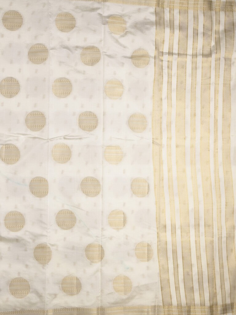 Dupion fancy saree white color allover zari weaves & zari border with short pallu and attached blouse