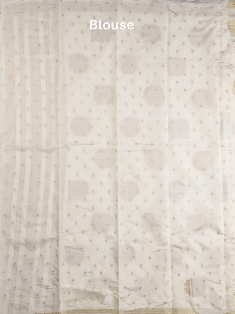 Dupion fancy saree white color allover zari weaves & zari border with short pallu and attached blouse