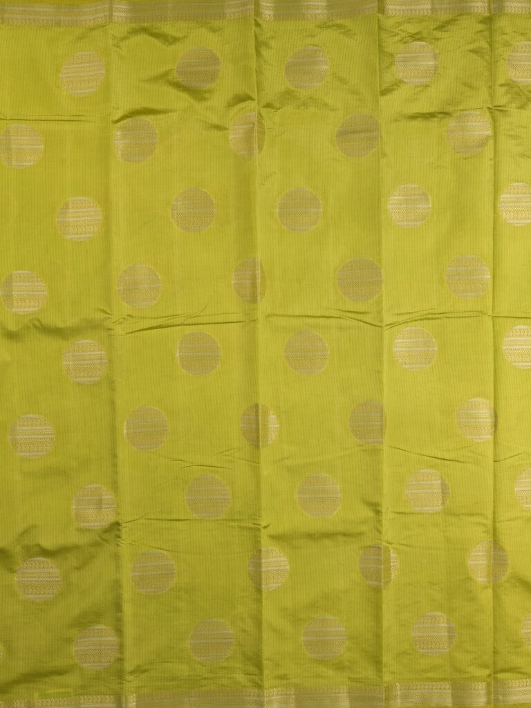 Dupion fancy saree parrot green color allover zari weaves & zari border with short pallu and attached blouse