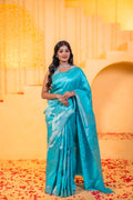 Kanchi pattu bridal saree blue color with allover zari weaves & big border with rich pallu and blouse