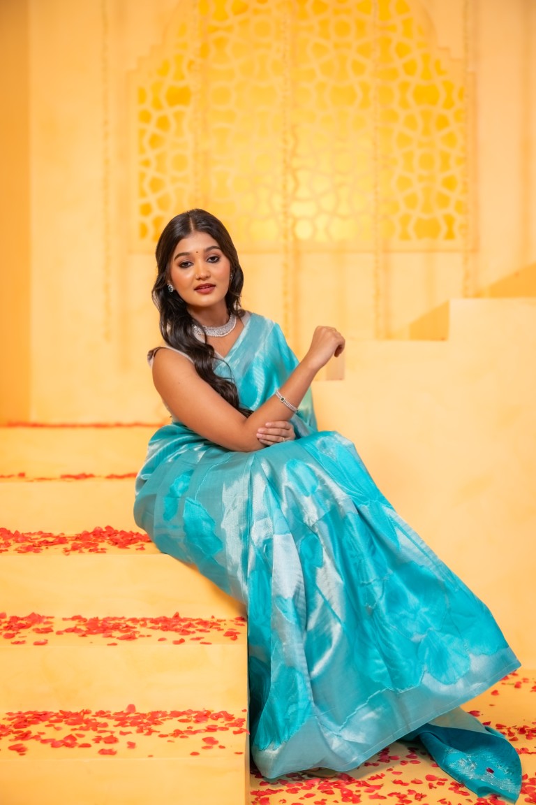 Kanchi pattu bridal saree blue color with allover zari weaves & big border with rich pallu and blouse