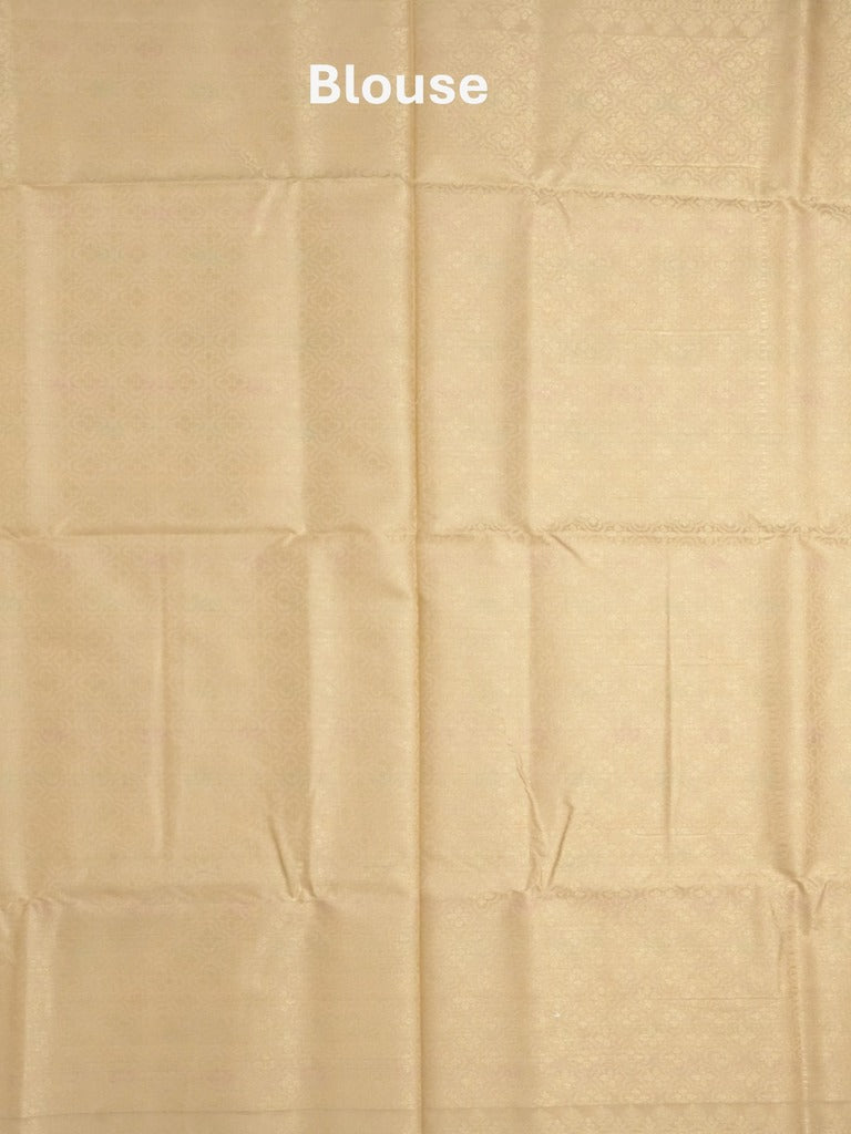 Chanderi fancy saree cream color allover weaves & zari border with short pallu and brocade blouse