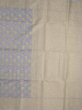 Chanderi fancy saree bluish grey color allover weaves & zari border with short pallu and brocade blouse