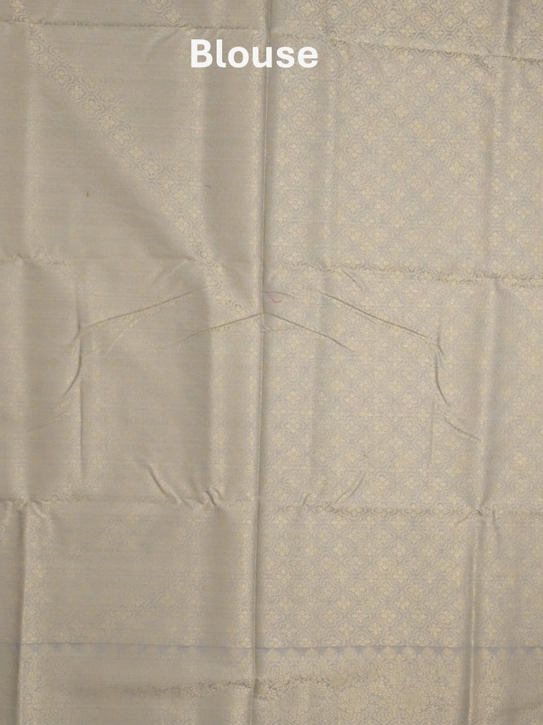 Chanderi fancy saree bluish grey color allover weaves & zari border with short pallu and brocade blouse