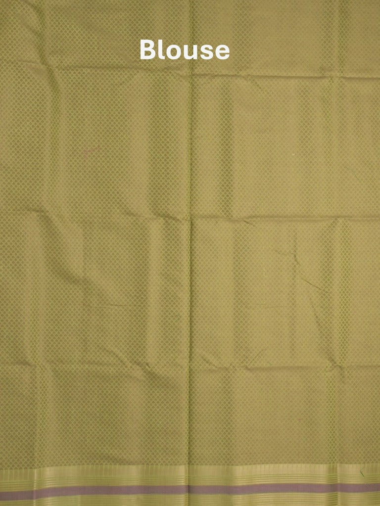 Chanderi fancy saree parrot green color allover weaves & zari border with short pallu and attached self blouse