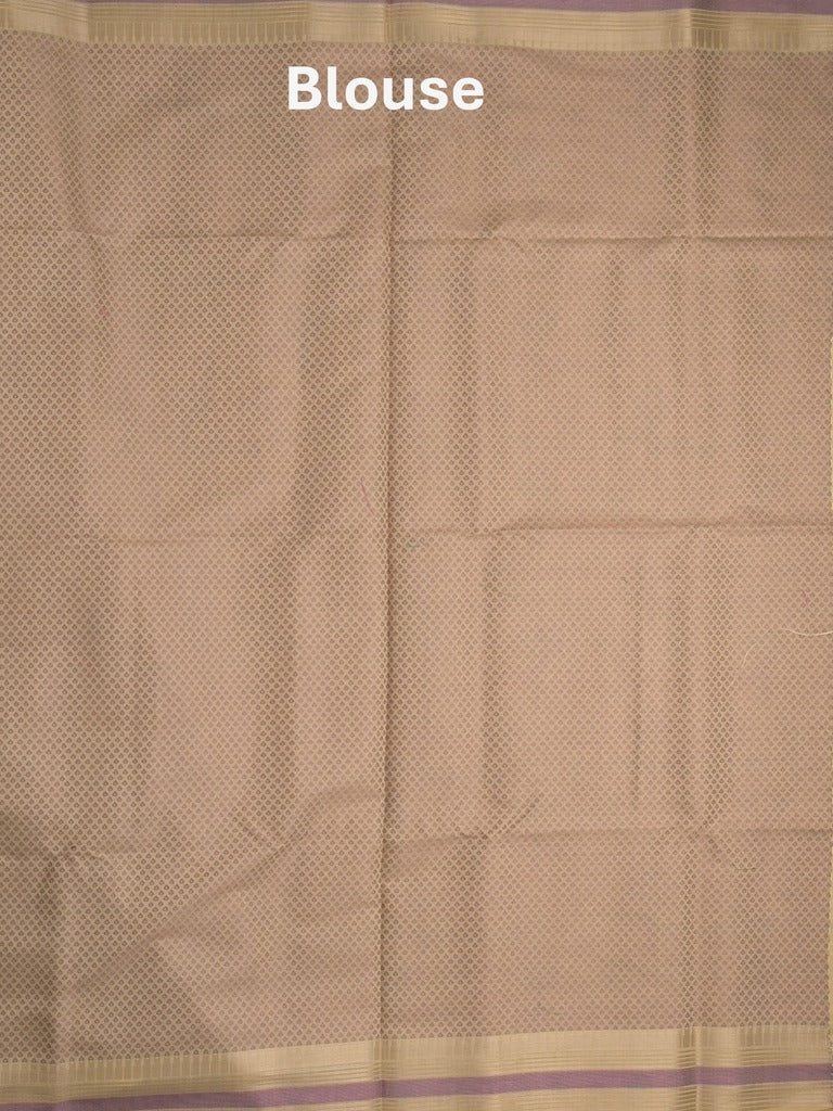 Chanderi fancy saree cream color allover weaves & zari border with short pallu and attached self blouse