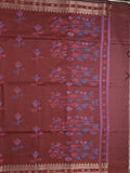 Chanderi fancy saree maroon color allover weaves & zari border with short pallu and attached self blouse