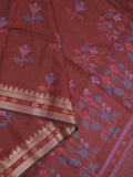 Chanderi fancy saree maroon color allover weaves & zari border with short pallu and attached self blouse