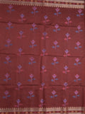 Chanderi fancy saree maroon color allover weaves & zari border with short pallu and attached self blouse