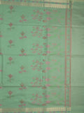 Chanderi fancy saree lux green color allover weaves & zari border with short pallu and attached self blouse
