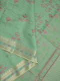 Chanderi fancy saree lux green color allover weaves & zari border with short pallu and attached self blouse