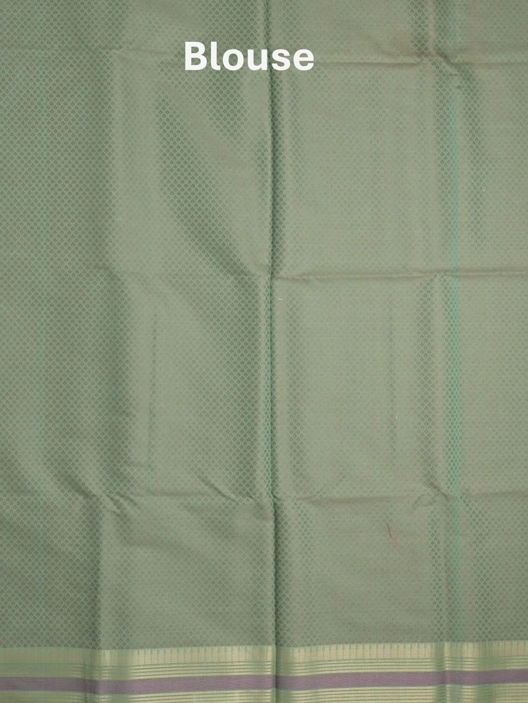 Chanderi fancy saree lux green color allover weaves & zari border with short pallu and attached self blouse