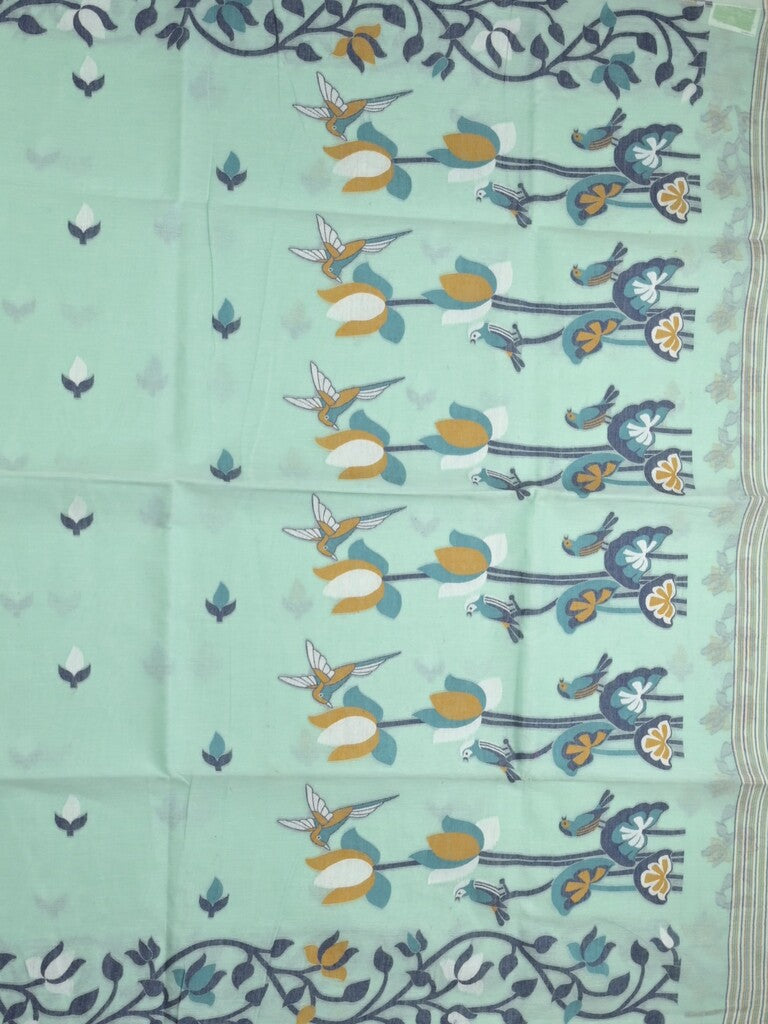 Jamdani cotton saree light blue color allover weaves & weaving border with weaving pallu and plain blouse