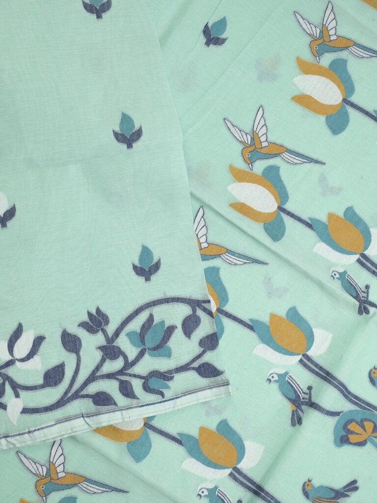 Jamdani cotton saree light blue color allover weaves & weaving border with weaving pallu and plain blouse