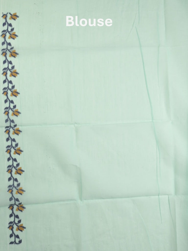 Jamdani cotton saree light blue color allover weaves & weaving border with weaving pallu and plain blouse
