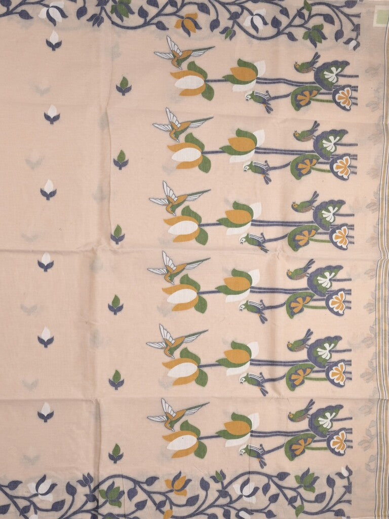 Jamdani cotton saree light peach color allover weaves & weaving border with weaving pallu and plain blouse