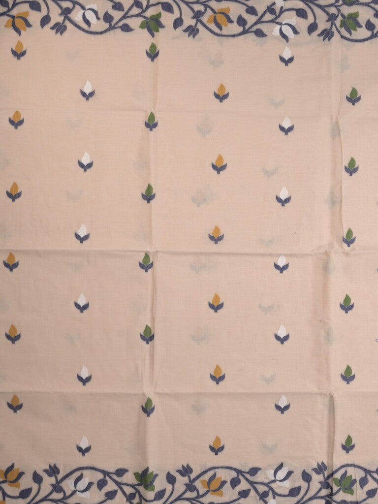 Jamdani cotton saree light peach color allover weaves & weaving border with weaving pallu and plain blouse