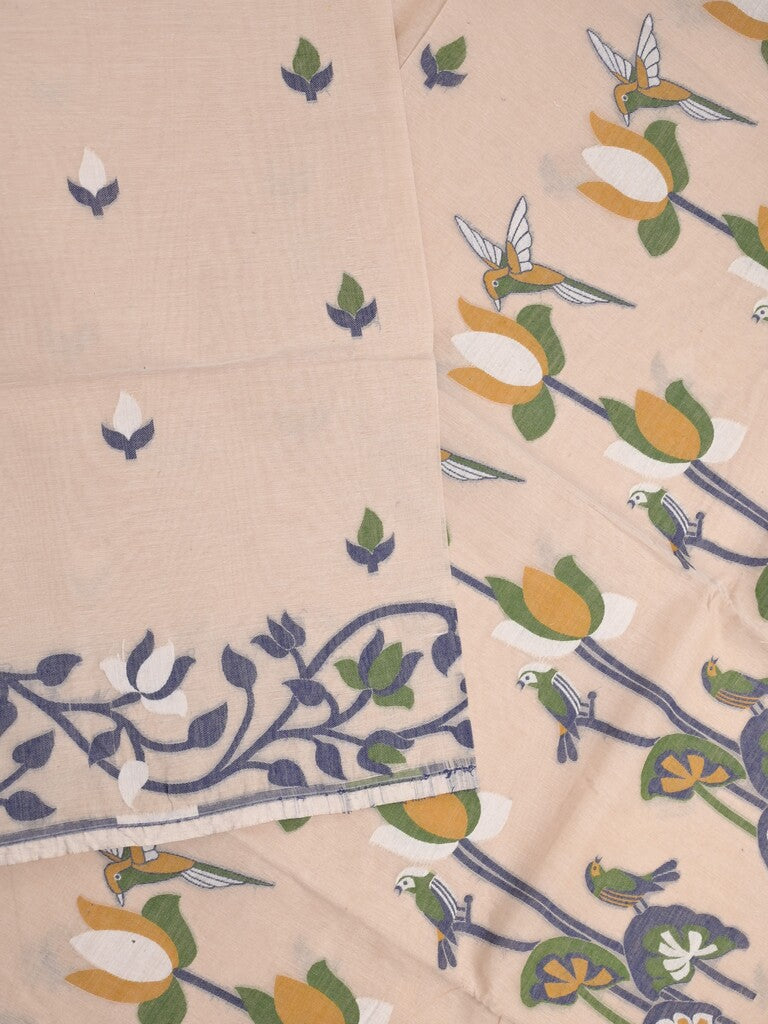 Jamdani cotton saree light peach color allover weaves & weaving border with weaving pallu and plain blouse