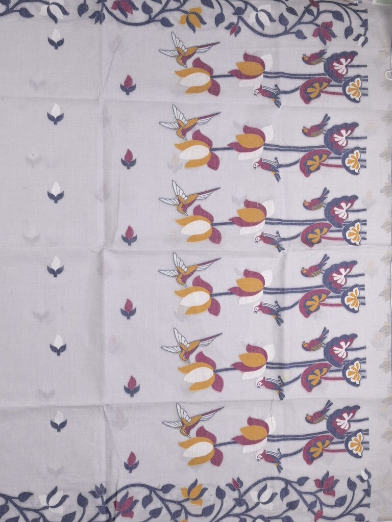 Jamdani cotton saree pastel grey color allover weaves & weaving border with weaving pallu and plain blouse