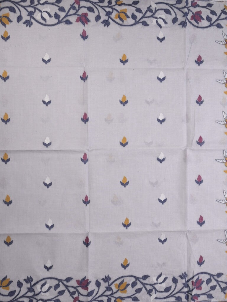 Jamdani cotton saree pastel grey color allover weaves & weaving border with weaving pallu and plain blouse