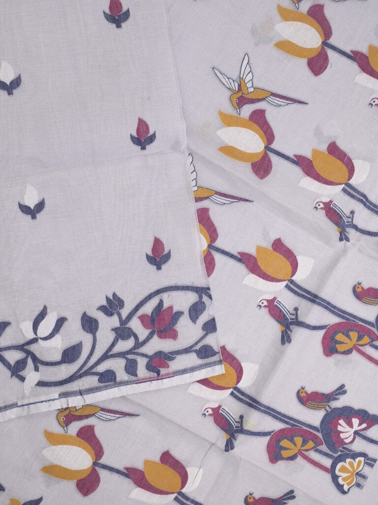 Jamdani cotton saree pastel grey color allover weaves & weaving border with weaving pallu and plain blouse