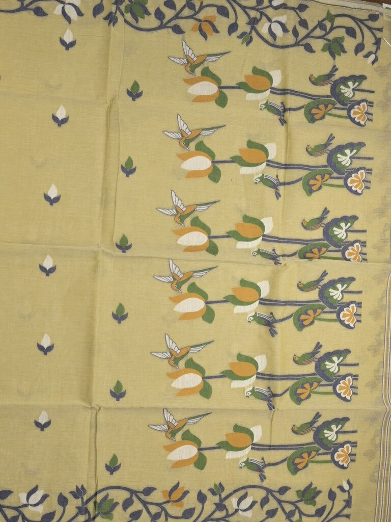 Jamdani cotton saree light olive green color allover weaves & weaving border with weaving pallu and plain blouse