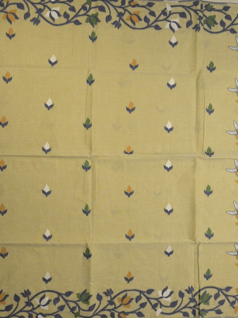 Jamdani cotton saree light olive green color allover weaves & weaving border with weaving pallu and plain blouse