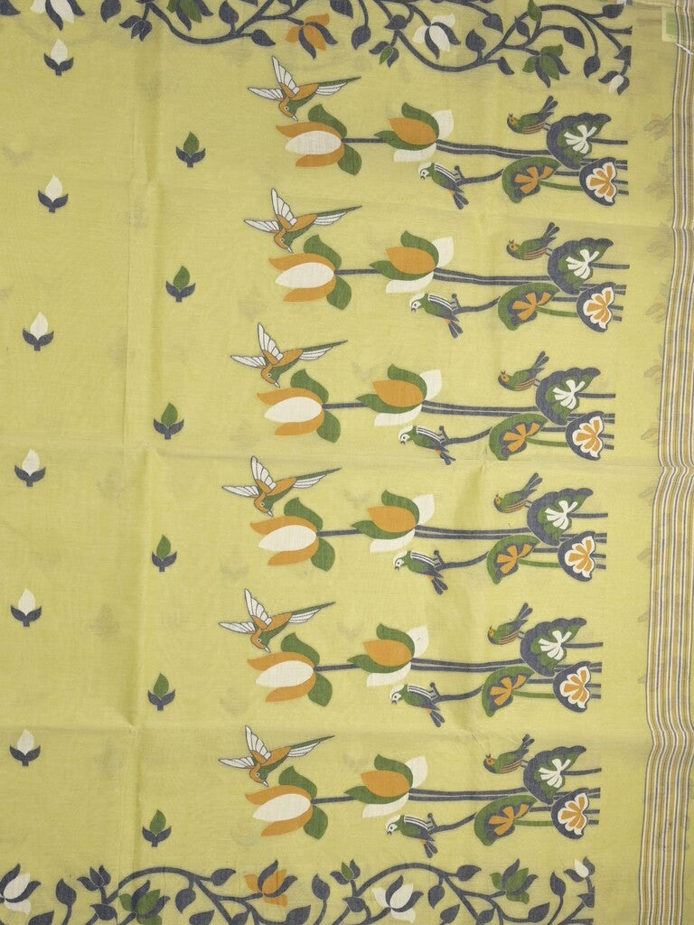 Jamdani cotton saree light yellow color allover weaves & weaving border with weaving pallu and plain blouse