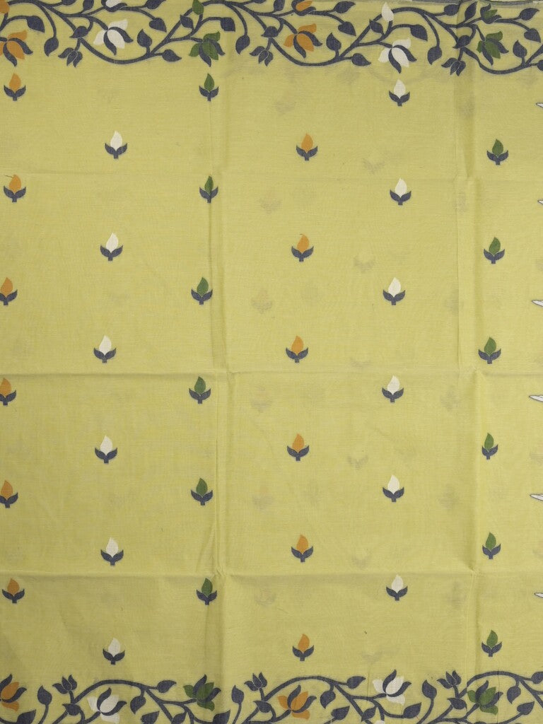 Jamdani cotton saree light yellow color allover weaves & weaving border with weaving pallu and plain blouse