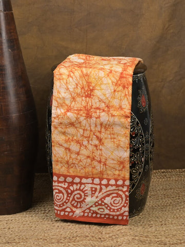 Maheshwari cotton saree light orange color allover prints & printed border with contrast pallu and plain blouse