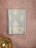 Banaras tissue fancy saree light grey color allover weaves & zari border with rich pallu and self blouse
