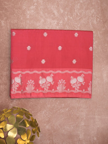 Raw mango fancy saree red color allover zari weaves & zari border with zari pallu and attached plain blouse