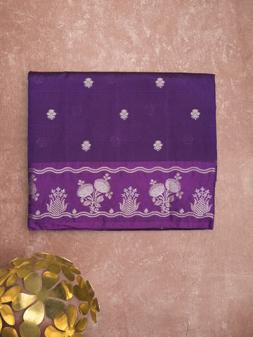 Raw mango fancy saree violet color allover zari weaves & zari border with zari pallu and attached plain blouse