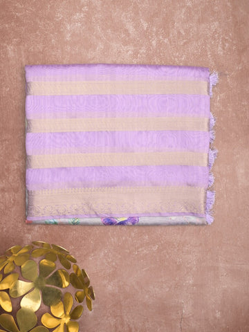 Chanderi fancy saree light purple color allover prints & zari border with printed pallu and contrast blouse