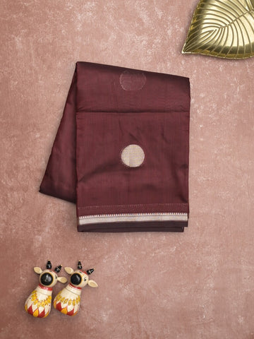 Maheshwari fancy saree brown color allover zari motifs & zari border with zari pallu and plain blouse
