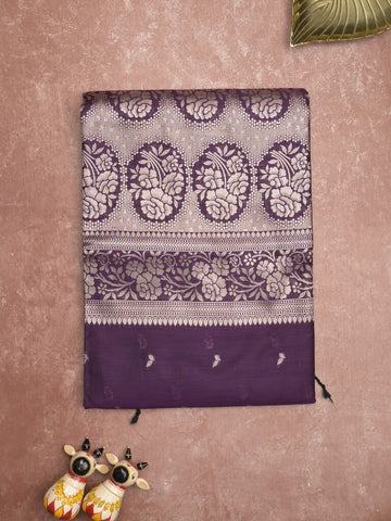 Maheshwari fancy saree violet color allover zari motifs & zari border with rich pallu and plain blouse