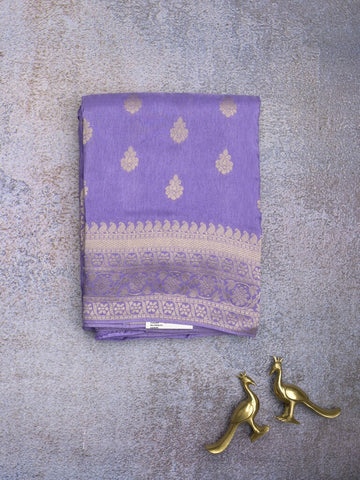 Tabby silk fancy saree lavender color allover zari motifs & zari border with rich pallu and plain blouse