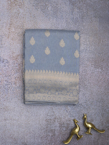 Tabby silk fancy saree light blue color allover zari motifs & zari border with rich pallu and plain blouse