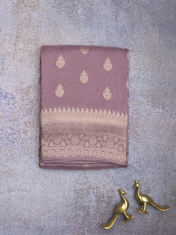 Tabby silk fancy saree light purple color allover zari motifs & zari border with rich pallu and plain blouse