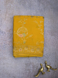 Chinnon fancy saree golden yellow color allover zari weaves & zari border with rich pallu and plain blouse