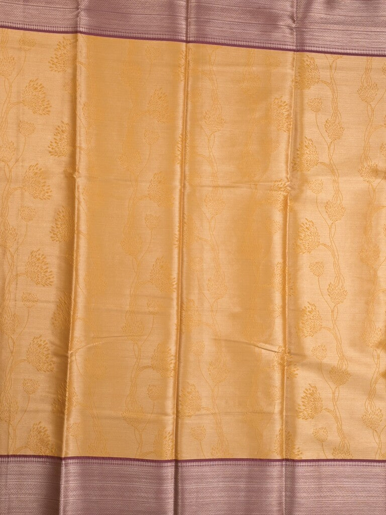 Banaras tissue fancy saree light orange color allover weaves & zari border with running pallu and self blouse