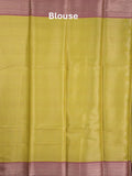 Banaras tissue fancy saree greenish yellow color allover weaves & zari border with running pallu and self blouse