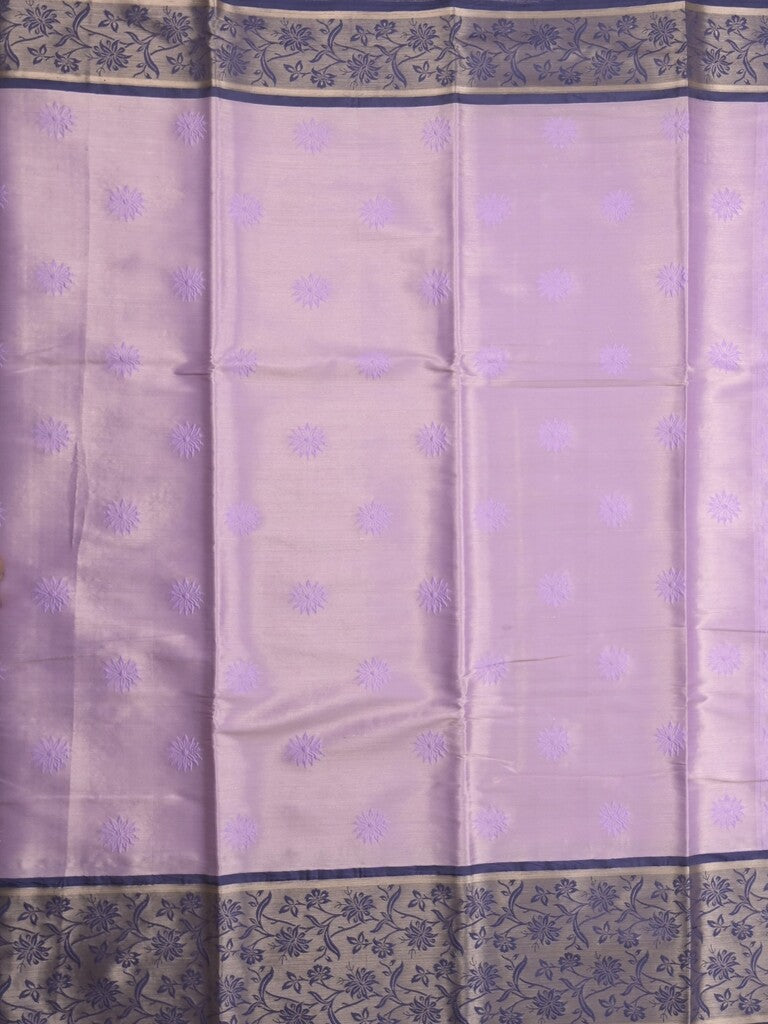 Banaras tissue fancy saree lavender color allover weaves & zari border with running pallu and self blouse