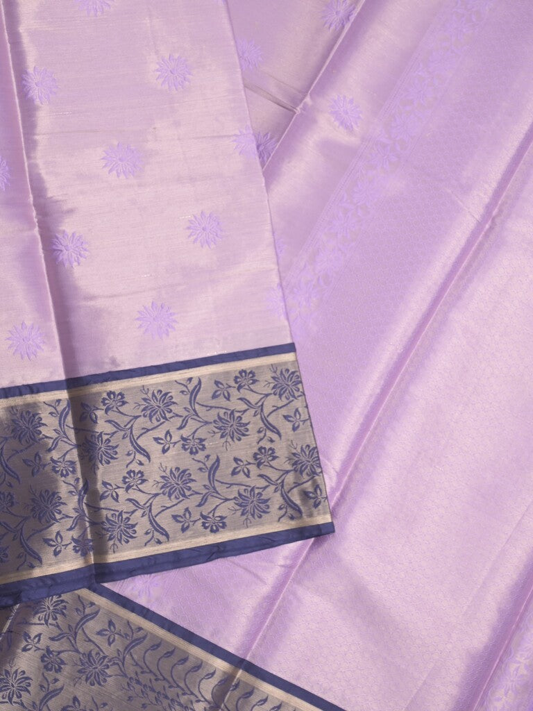 Banaras tissue fancy saree lavender color allover weaves & zari border with running pallu and self blouse