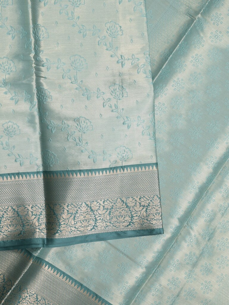 Banaras tissue fancy saree light blue color allover weaves & zari border with running pallu and self blouse
