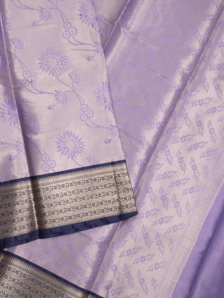 Banaras tissue fancy saree light lavender color allover weaves & zari border with running pallu and self blouse