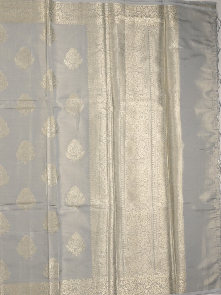 Banaras tissue fancy saree light grey color allover weaves & zari border with rich pallu and self blouse