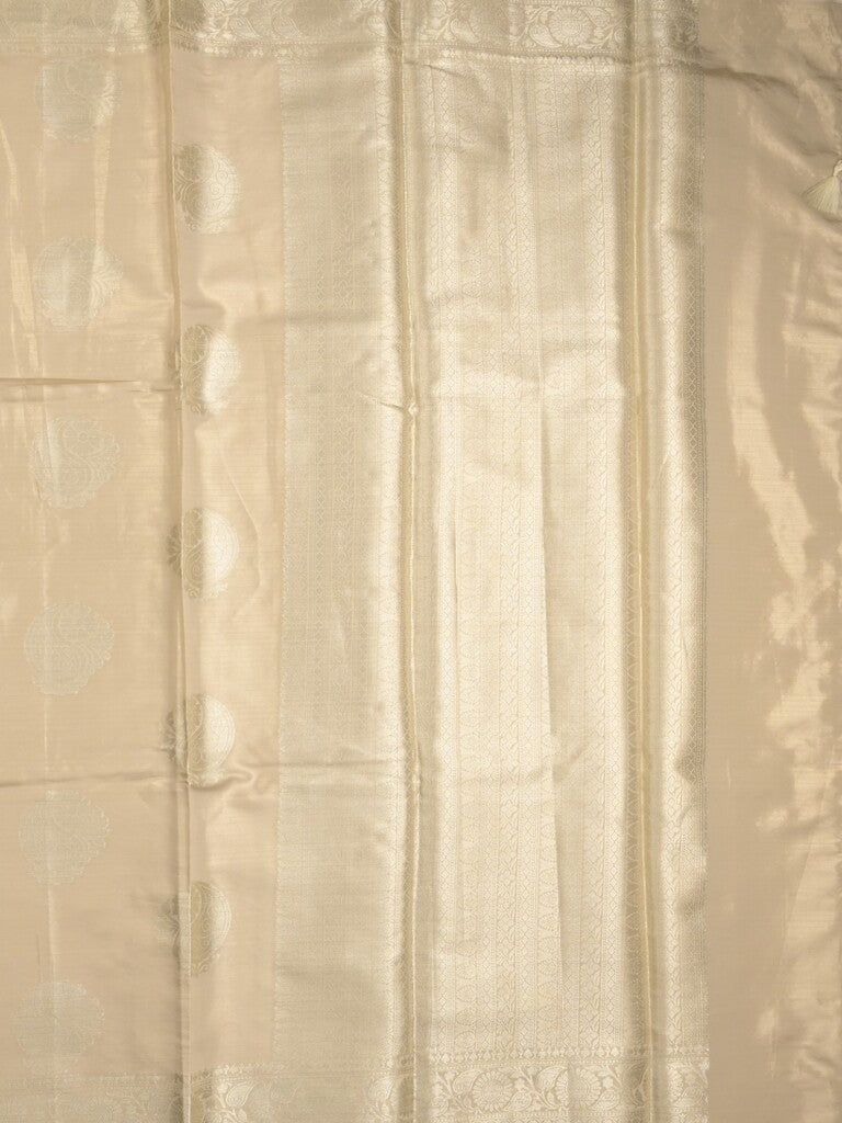 Banaras tissue fancy saree beige color allover weaves & zari border with rich pallu and self blouse