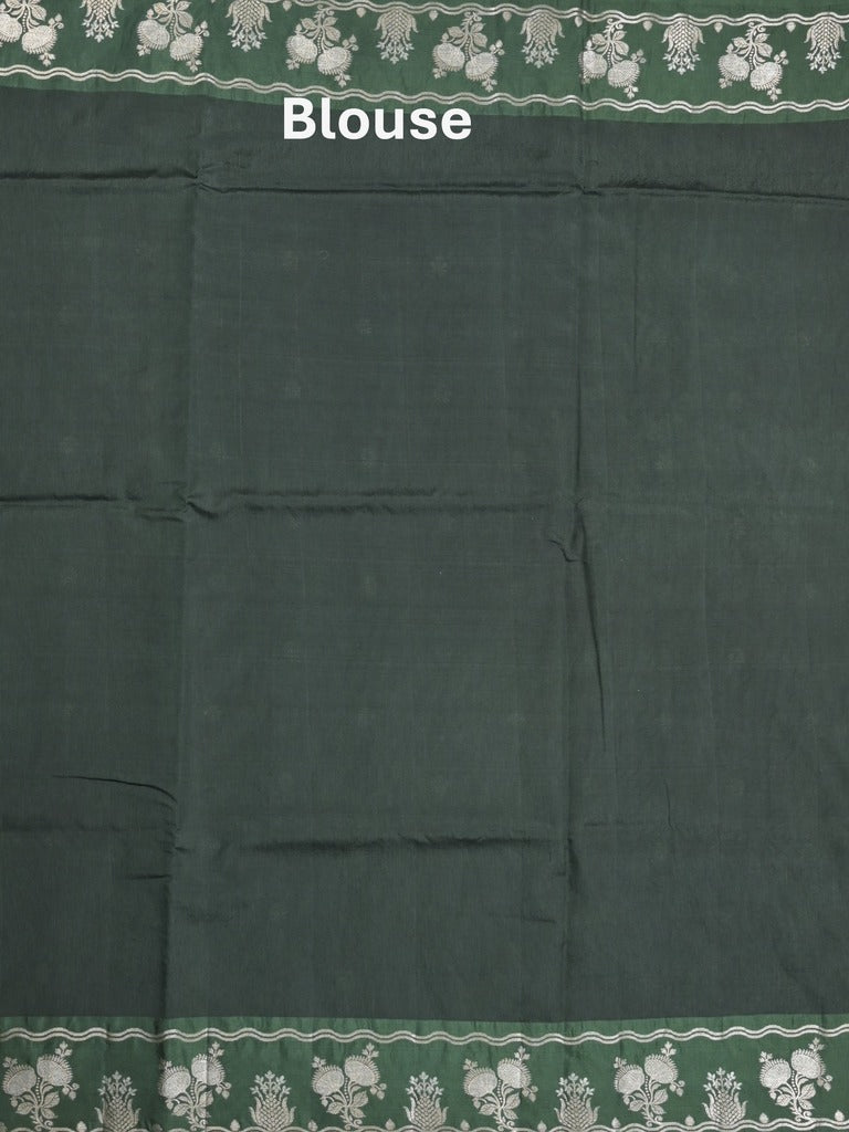 Raw mango fancy saree dark green color allover zari weaves & zari border with zari pallu and attached plain blouse